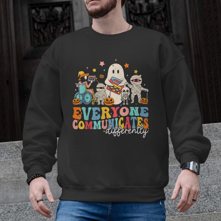 Everyone Communicates Differently Halloween SLP Sped Teacher Men Graphic Sweatshirt