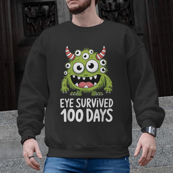 Eye Survived 100 Days Of School Monster Lover Teacher Kids Men Graphic Sweatshirt