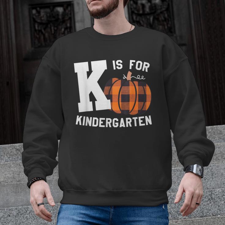 Fall Kindergarten Teacher K Is For Buffalo Plaid Pumpkin Men Graphic Sweatshirt
