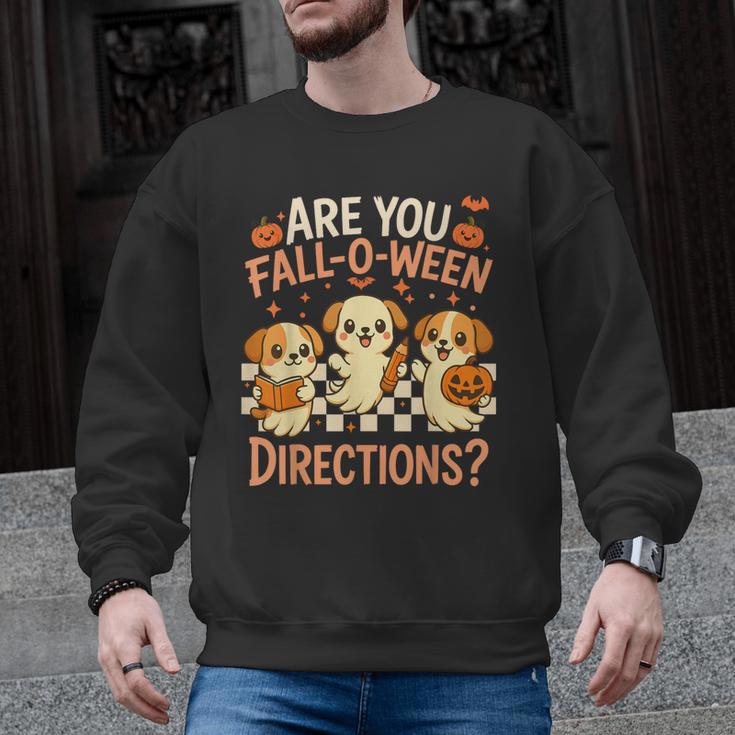 Are You Fall O Ween Directions Teacher Halloween Dog Ghost Men Graphic Sweatshirt