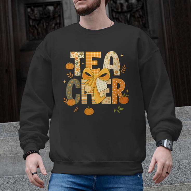 Fall Teacher Pumpkin Coquette Bow Autumn Classroom Men Graphic Sweatshirt