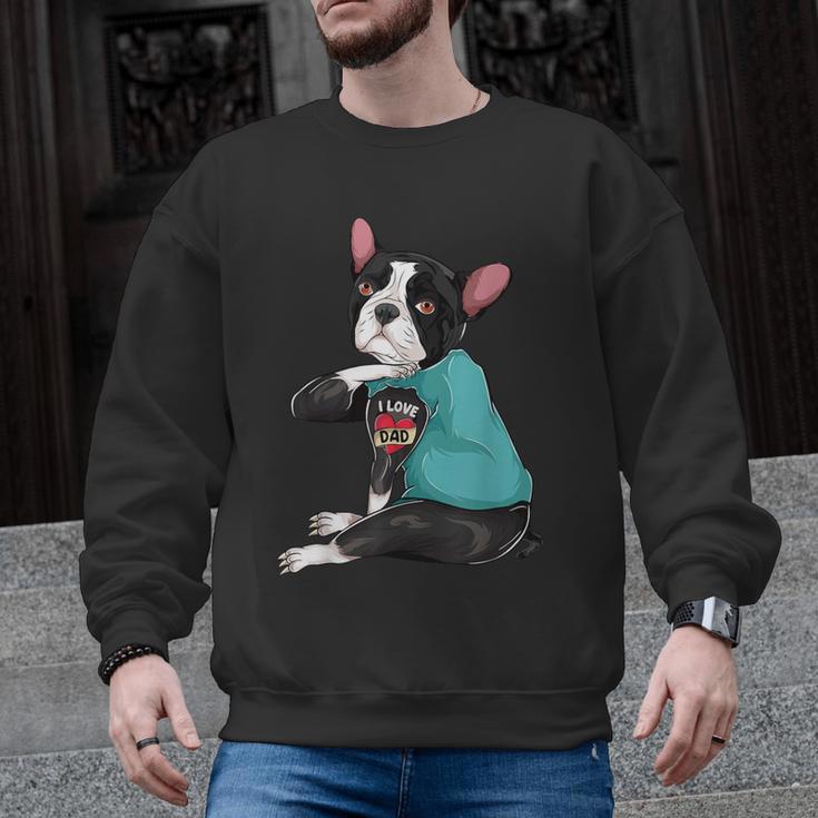 Father's Day Gift Dog Dad Boston Terrier i Love Dad Tattoo Men Graphic Sweatshirt