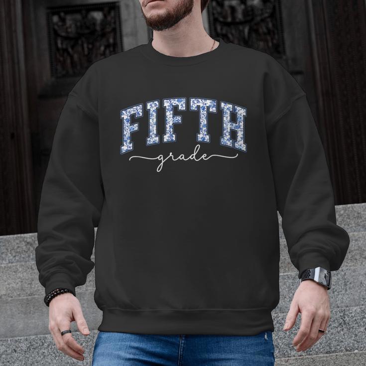 Fifth Grade Coquette Toile Blue Bow Floral Women Teacher Men Graphic Sweatshirt