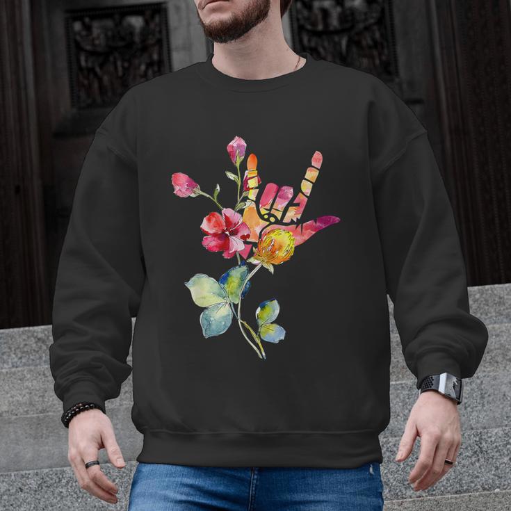 Flower American Sign Language ASL Teacher Teaching Deaf Men Graphic Sweatshirt
