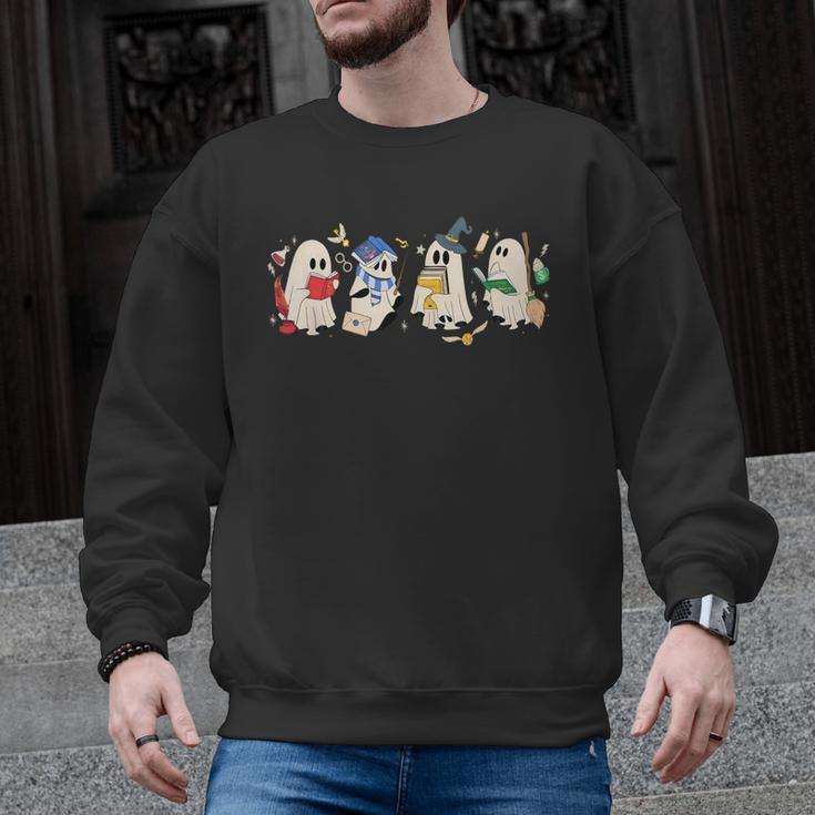 Ghost Book Reading Books Lover Teacher Happy Halloween Men Graphic Sweatshirt