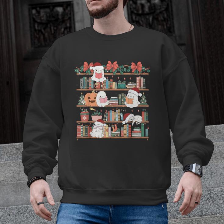 Ghost Christmas Reading Book Lover Library Christmas Teacher Men Graphic Sweatshirt