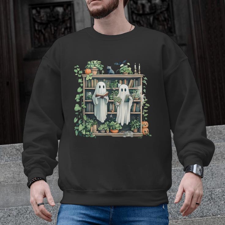 Ghost Plant Library Halloween Reading Books Teacher Vintage Men Graphic Sweatshirt