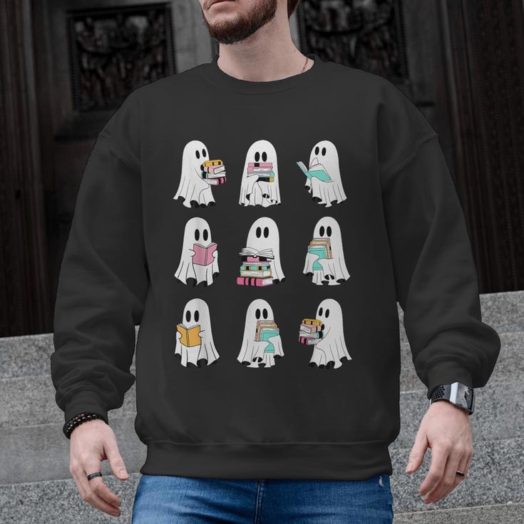 Ghost Reading Books Spooky Librarian Teacher Women Men Graphic Sweatshirt