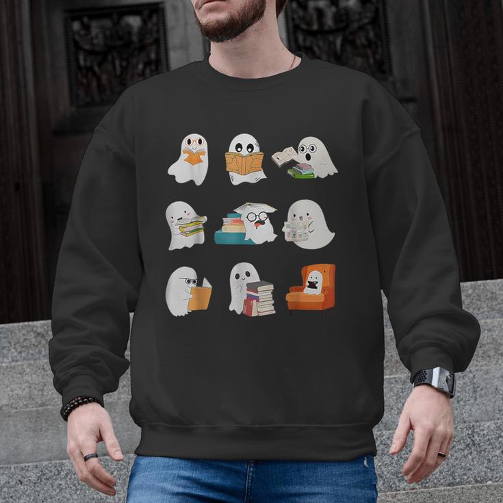 Ghost Reading Teacher Halloween Librarian Book Lover School Men Graphic Sweatshirt