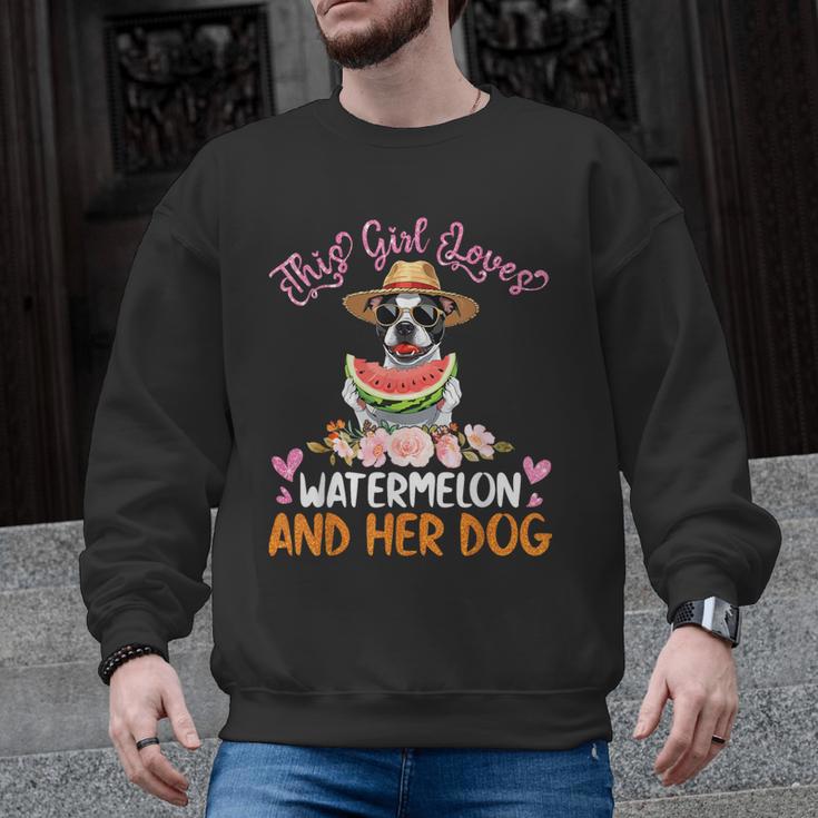 This Girl Loves Watermelon And Her Boston Terrier Dog Mother Men Graphic Sweatshirt
