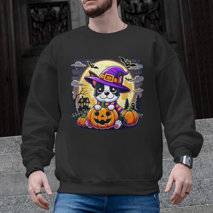 Halloween Boston Terrier Dog Breed With Jack O' Lantern Art Men Graphic Sweatshirt