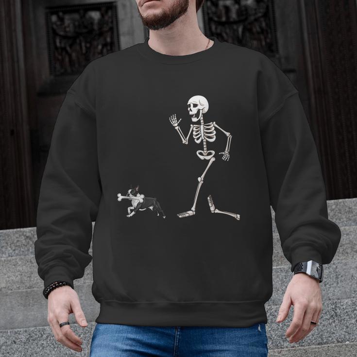 Halloween Boston Terrier And Skeleton Men Graphic Sweatshirt