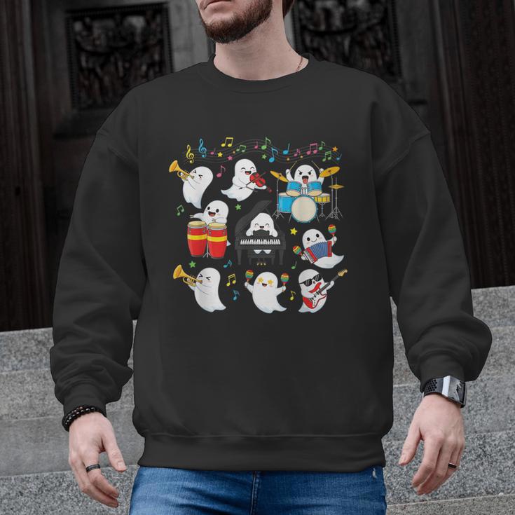 Halloween Music Teacher Ghost Playing Musical Instruments Men Graphic Sweatshirt
