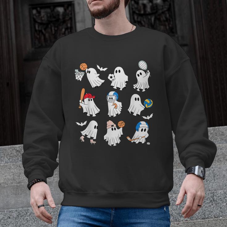 Halloween PE Teacher Ghost Playing Soccer Football Baseball Men Graphic Sweatshirt