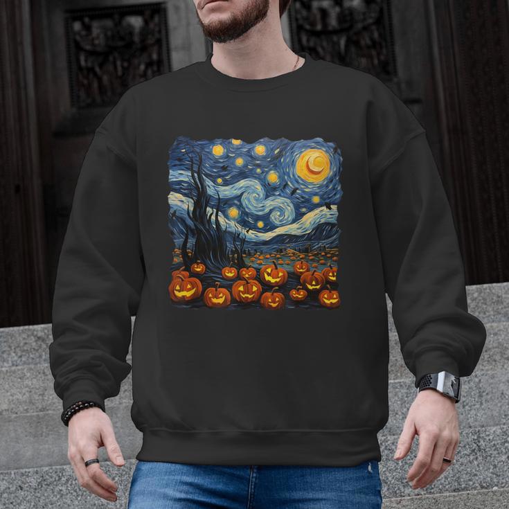 Halloween Pumpkin Starry Night Van Gogh Art Teacher Men Graphic Sweatshirt