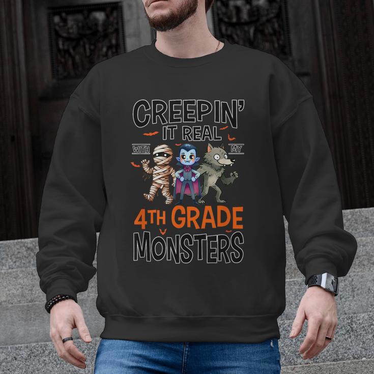 Halloween Teacher Creepin It Real With My 4th Grade Monsters Men Graphic Sweatshirt