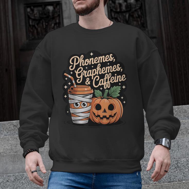 Halloween Teacher Phonemes Graphemes Caffeine Coffee Lover Men Graphic Sweatshirt