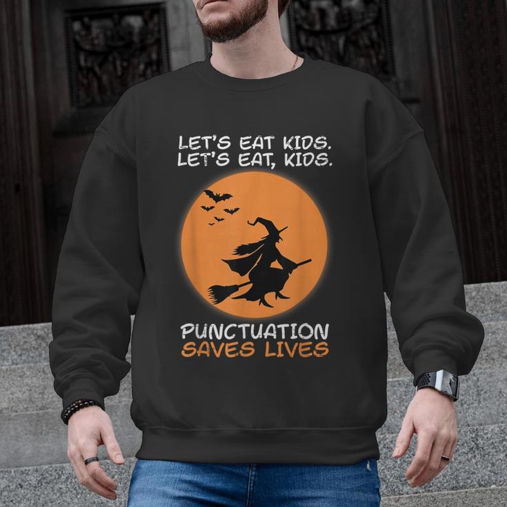 Halloween Teacher Witch Lets Eat Kids Punctuation Men Graphic Sweatshirt