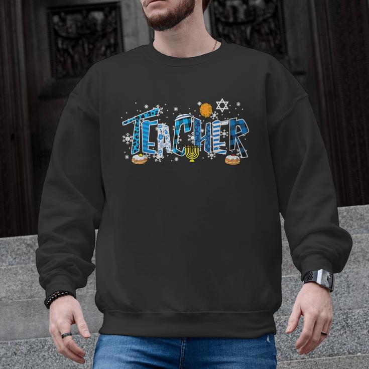 Hanukkah Leopard Plaid Teacher Chanukah Jewish Women Men Men Graphic Sweatshirt