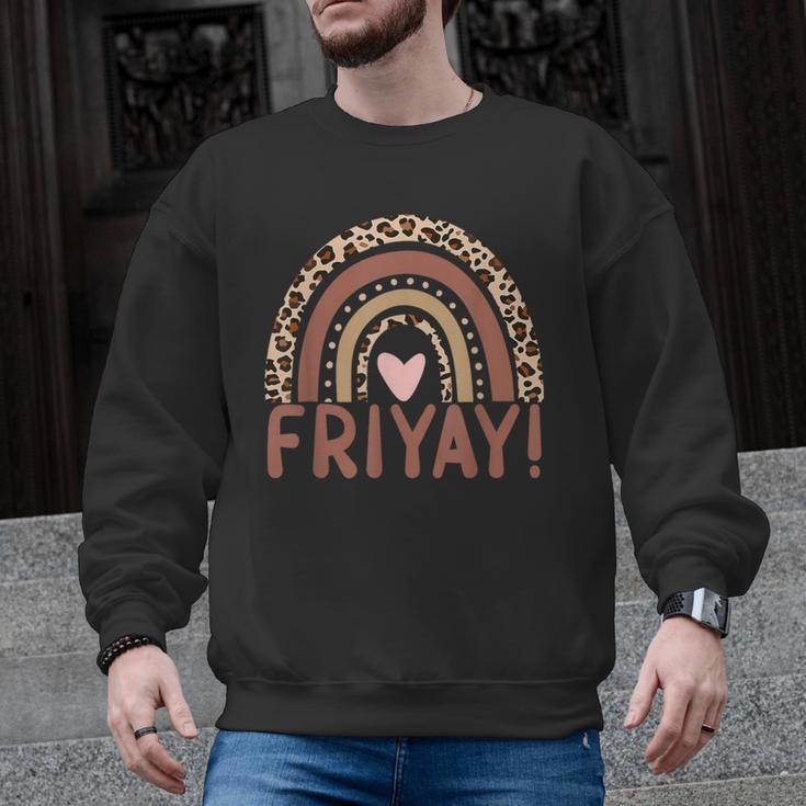 Happy Fri-Yay Friday Lovers Fun Teacher Leopard Rainbow Men Women Girls Kids Men Graphic Sweatshirt