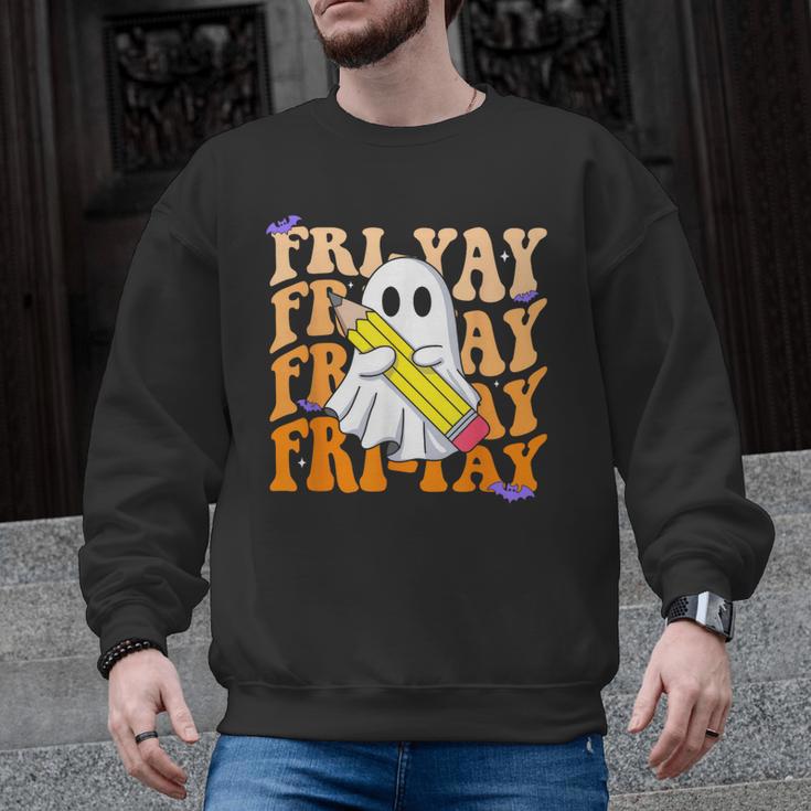 Happy Fri-Yay Friday Lovers Groovy Teacher Life Halloween Men Graphic Sweatshirt