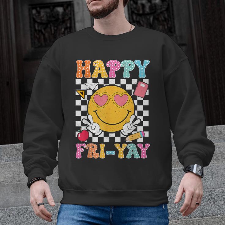 Happy Fri-Yay Groovy Teacher Friday Weekend Fri Yay Men Graphic Sweatshirt