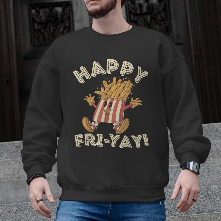 Happy Fri Yay Retro French Fries Friday Lovers Fun Teacher Men Graphic Sweatshirt