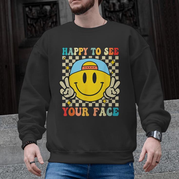 Happy To See Your Face Hippie Smile Back To School Teachers Men Graphic Sweatshirt