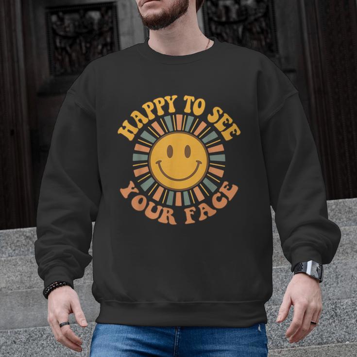 Happy To See Your Face Retro Happy Teacher Back To School Men Graphic Sweatshirt
