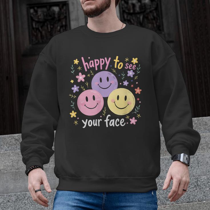 Happy To See Your Face Smile Face Teacher Back To School Men Graphic Sweatshirt