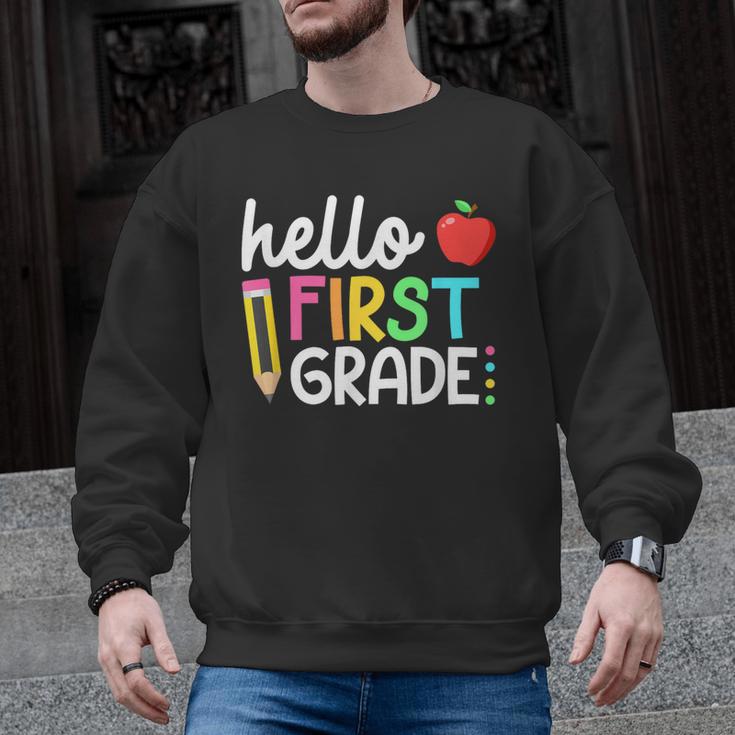 Hello First Grade Team 1st Grade Back To School Teacher Kids Men Graphic Sweatshirt