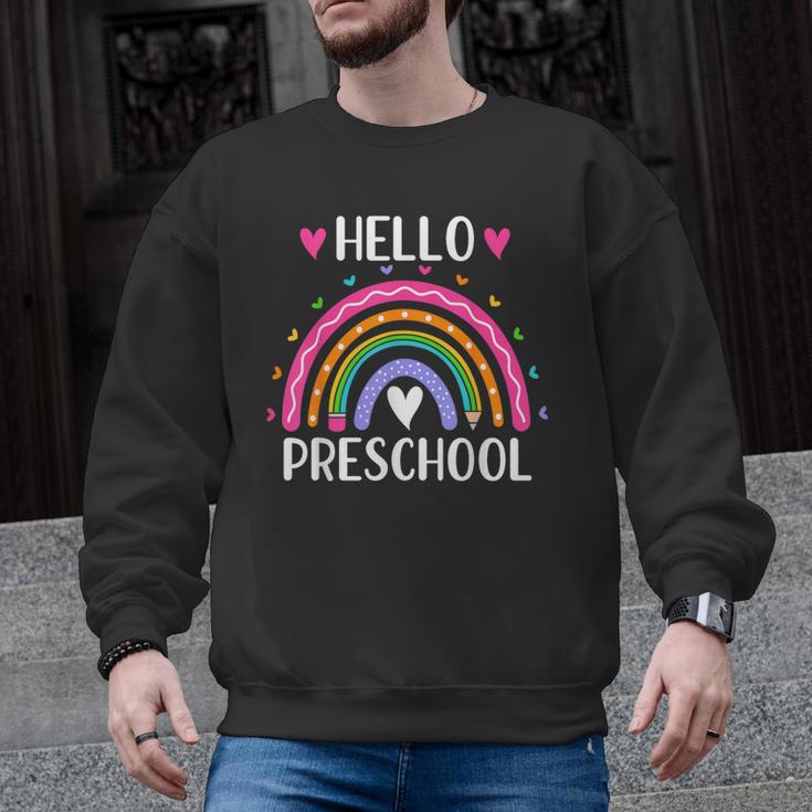 Hello Preschool Teacher Student Girls Rainbow Back To School Men Graphic Sweatshirt