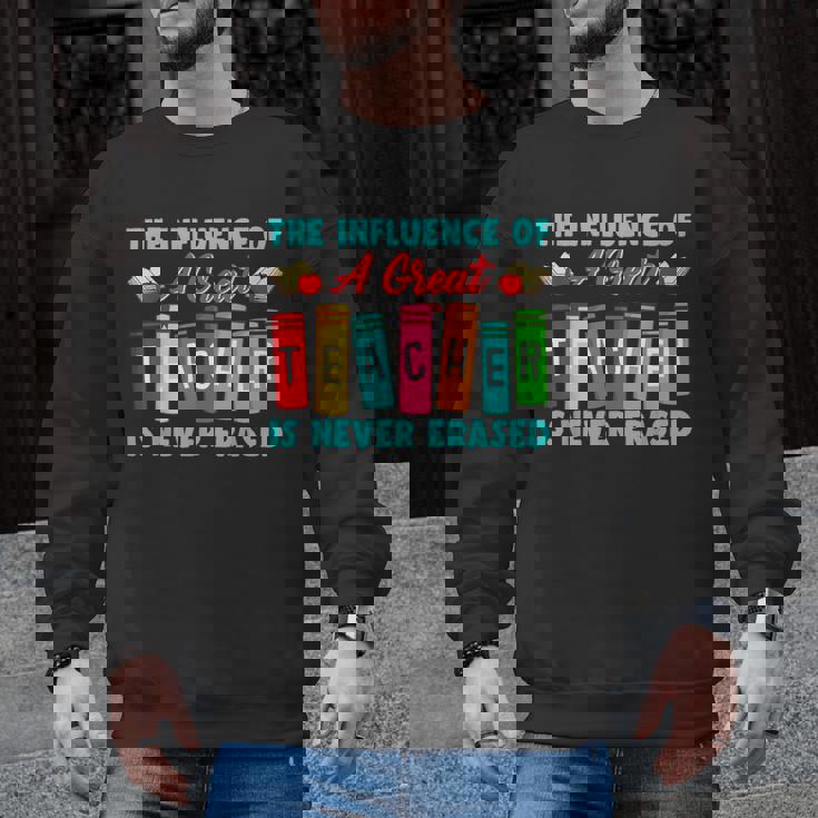 THE INFLUENCE OF A GREAT TEACHER IS NEVER ERASED Teaching For Men Women Girls Kids Men Graphic Sweatshirt