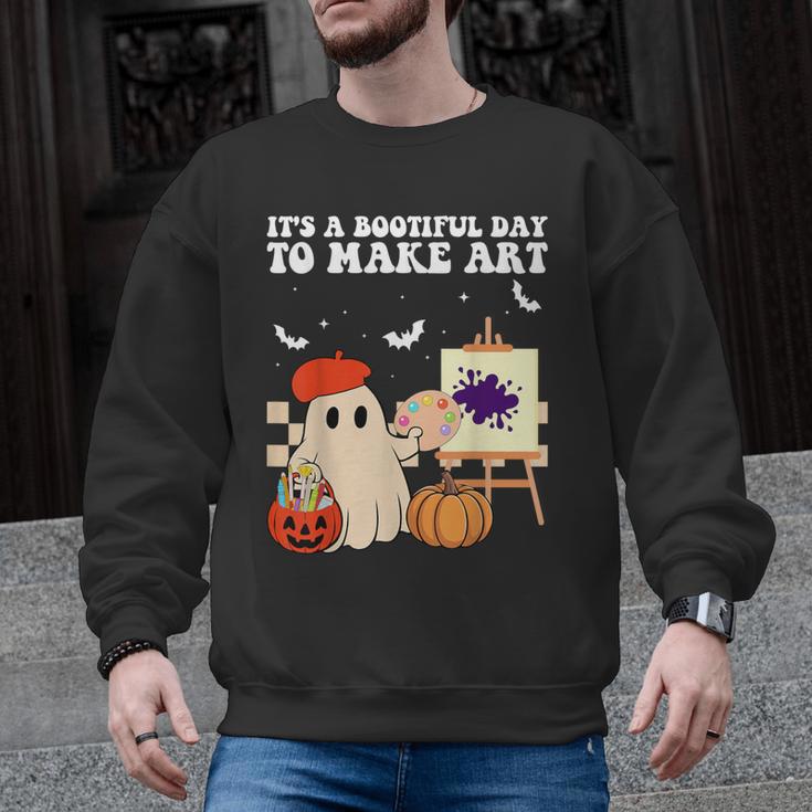 It's A Bootiful Day To Make Art Groovy Art Teacher Halloween Men Graphic Sweatshirt