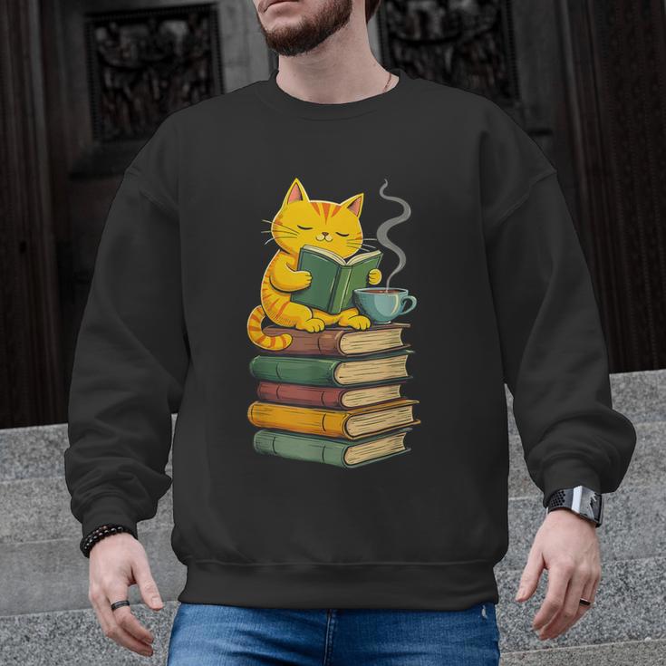 Kawaii Cats Lover Coffee Books Teacher Librarian Cat Men Graphic Sweatshirt