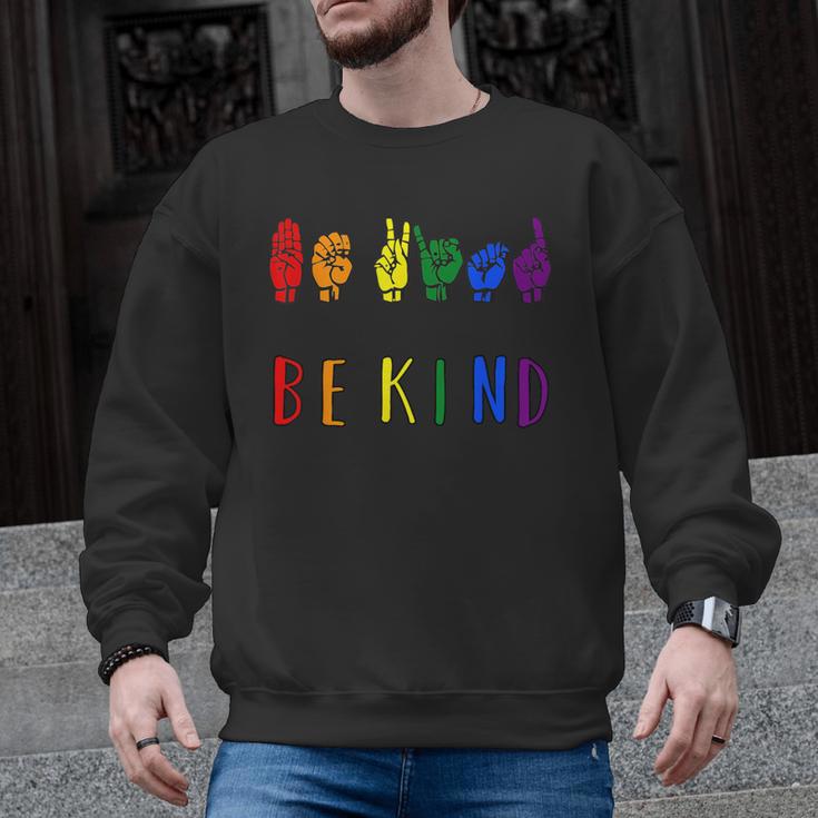 Be Kind Pride Sign Language Rainbow Teachers Interpreter ASL Men Graphic Sweatshirt