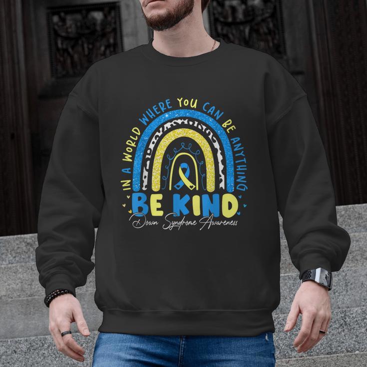 Be Kind Rainbow Down Syndrome Awareness Teacher Blue Yellow Men Graphic Sweatshirt