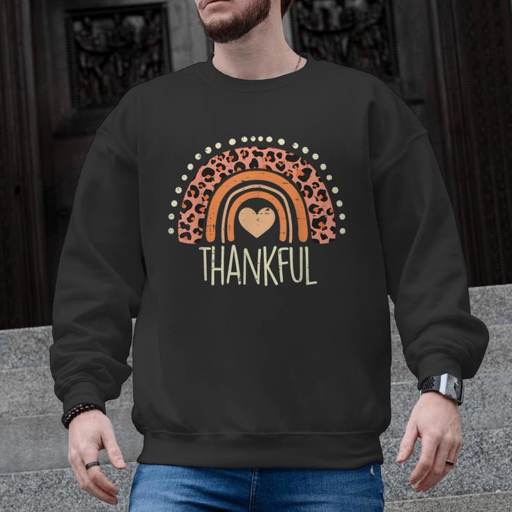 Leopard Rainbow Thankful Thanksgiving Teacher Women Kids Men Graphic Sweatshirt