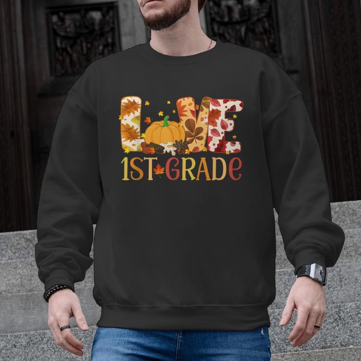 Love First Grade Happy Fall Thanksgiving Women 1st Teacher Men Graphic Sweatshirt