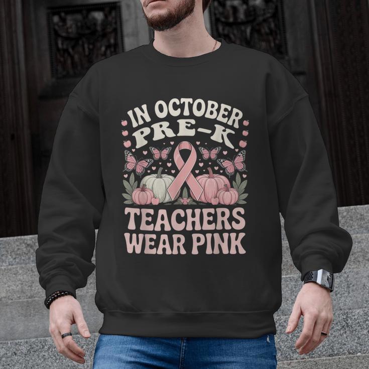 In October Pre-K Teachers Wear Pink Ribbon Breast Cancer Men Graphic Sweatshirt
