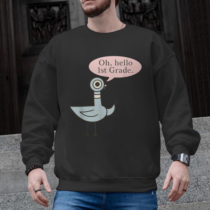 Oh Hello First Graders Cute Pigeon 1st Grade Teacher Men Graphic Sweatshirt