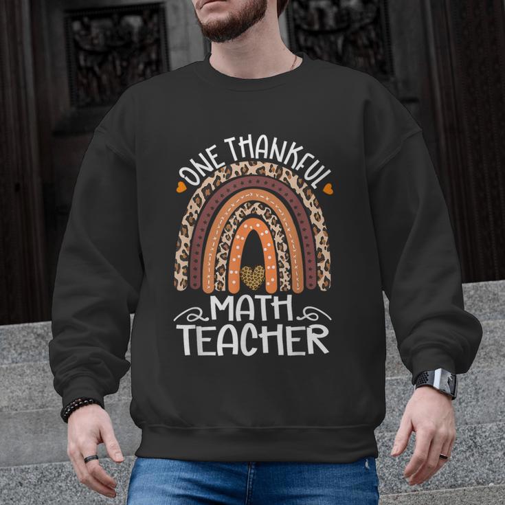 One Thankful Math Teacher Leopard Rainbow Thanksgiving Men Graphic Sweatshirt