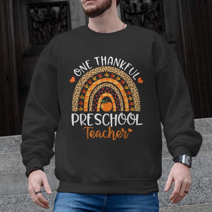 One Thankful Preschool Teacher Thanksgiving Rainbow Men Graphic Sweatshirt