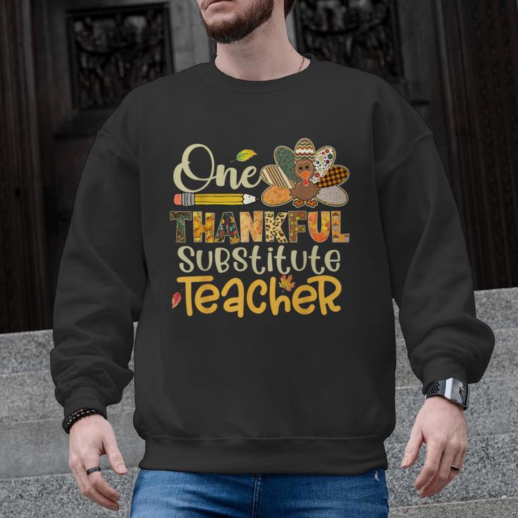 One Thankful Substitute Teacher Turkey Leopard Thanksgiving For Men Women Men Graphic Sweatshirt