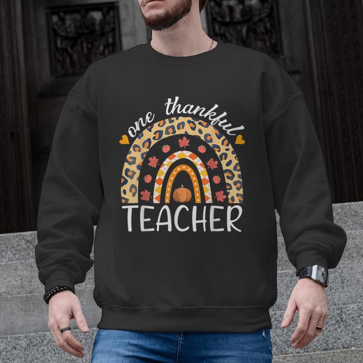 One Thankful Teacher Thanksgiving Rainbow Leopard Fall Men Graphic Sweatshirt