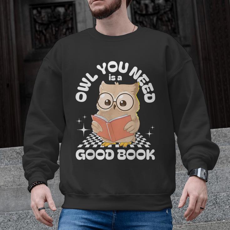 Owl You Need Is A Good Book Teacher Librarian Reading Men Graphic Sweatshirt