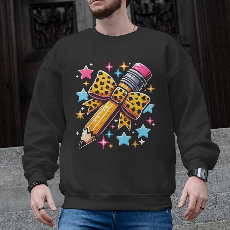 Pencil Leopard Coquette Bow Teacher Life Back To School Men Graphic Sweatshirt