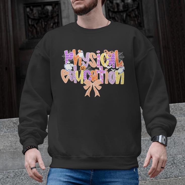 Physical Education Halloween Bow Checkered Teacher Ghost PE Men Graphic Sweatshirt