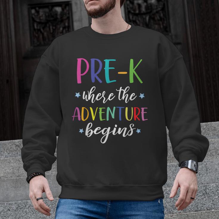 Pre-K Teacher Adventure Begins First Day Preschool Teachers Men Graphic Sweatshirt
