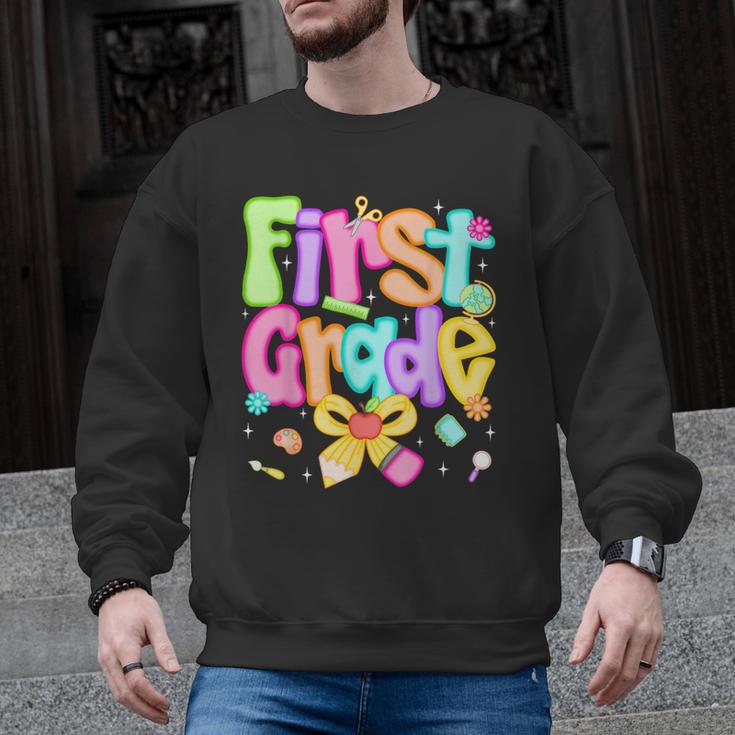Preppy First Grade Back To School 1st Grade Teacher Girl Kid Men Graphic Sweatshirt